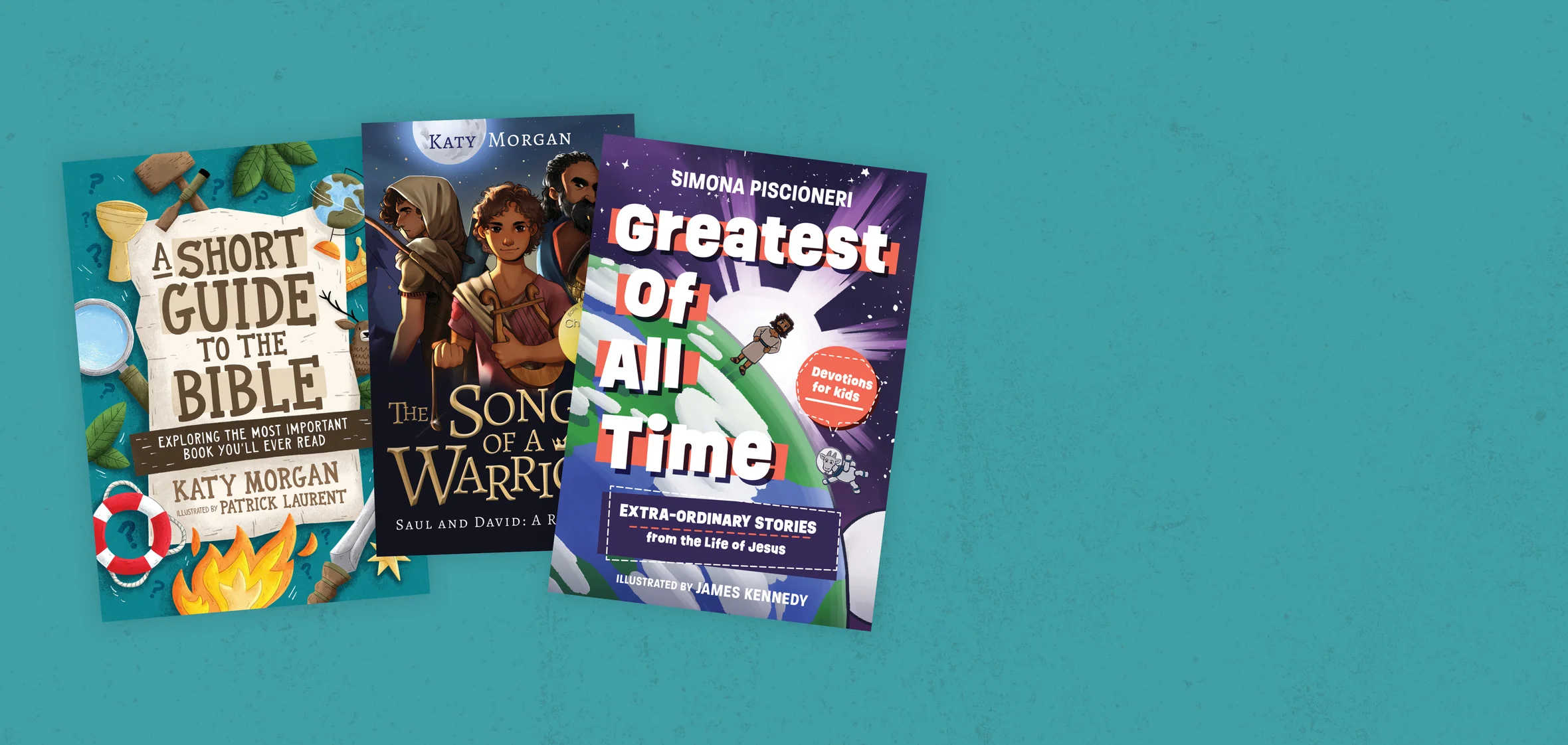 Graphic featuring The Songs of a Warrior, A Short Guide to the Bible, and Greatest of All Time