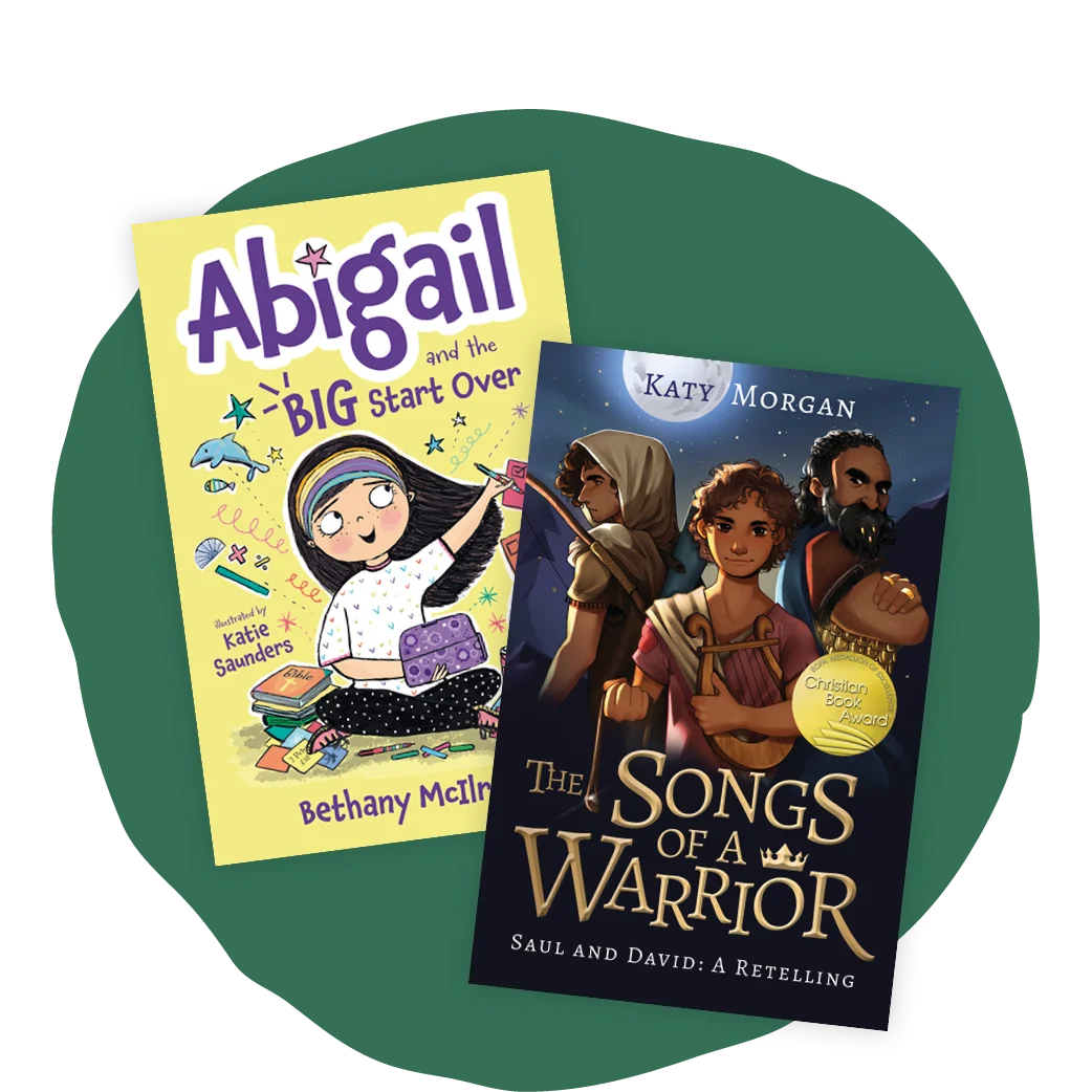 graphic featuring chapter books like Abigail and the Big Start Over and The Songs of a Warrior
