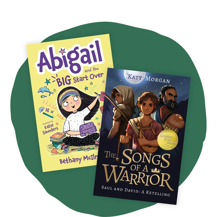 graphic featuring chapter books like Abigail and the Big Start Over and The Songs of a Warrior