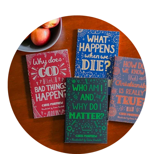 Photograph of Why Does God Let Bad Things Happen?, What Happens When We Die?, How Do We Know That Christianity is True? and Who Am I and Why Do I Matter?